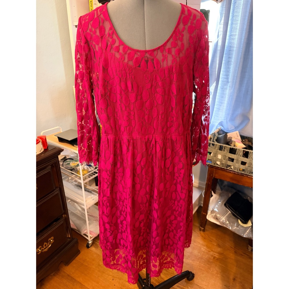 Torrid Dress 18 Burgundy Lace 3/4 Sleeve Romantic Autumn Wedding Guest Holidays
